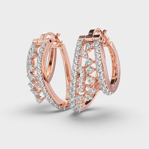 Pendientes de Aro de Lujo con Doble Hilera de Diamantes Pavé, Oro Rosa/Amarillo/Blanco de 14K, con Bisagras, 1.07ct, Corte Brillante, Rodio, Regalo de Boda, Fiesta - Product Image 2