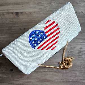 Sac à main avec chaîne argentée pour la fête de la Saint-Jean, sac bandoulière en perles de rocaille drapeau américain, pochette étoiles et rayures - Product Image 3
