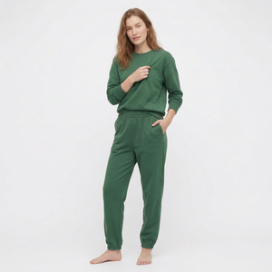 Plus Size Women's Green <b>Fleece</b> <b>Sweatshirt</b> Jogger Set Crew Neck Solid Color Casual Loose Fit Lounge Wear Full Length Pockets 300g - Product Image 4