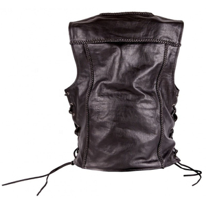 Chaleco de Cuero con Cordones Laterales, Chaleco Deportivo de Cuero para Motociclistas, Chaleco de Cuero Genuino sin Cuello, Transpirable, con Diseño Geométrico - Product Image 4