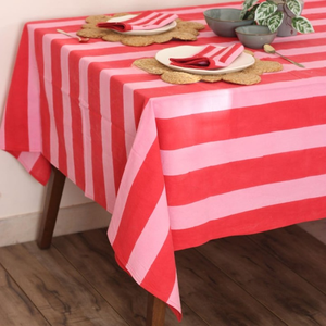 Red and Pink Stripe Cotton <b>Tablecloth</b> 100%Cotton <b>Tablecloth</b> Table Cover Linen Set Rectangular Dining Table Cover - Product Image 4