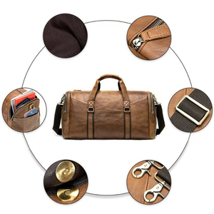 Best Seller Custom Logo Vintage Brown <b>Leather</b> Travel Duffel Bag Multi Pockets Side Zipper Weekend Overnight Luggage <b>Holdall</b> Bags - Product Image 3