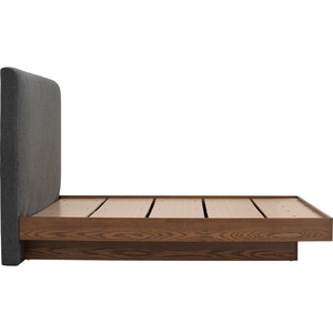 Cadre de lit rembourré moderne, lit plateforme en bois, tête de lit en tissu, mobilier de chambre pour hôtel et villa - Product Image 5