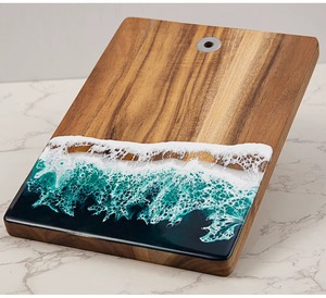 Wooden Chopping <b>Board</b> Rectangle Shape With Resin Ocean Wave Design Anti Slip Dishwasher Safe Single Piece Package - Product Image 4