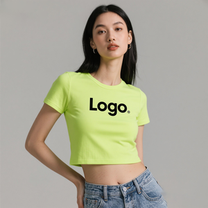T-shirt court pour femme, manches courtes, en coton, style slim, basique, décontracté, doux, extensible, ajusté, pour l'été, streetwear quotidien - Product Image 4
