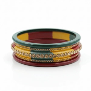 <b>Indian</b> Manufactured Tricolor Lac <b>Bangles</b> with Gold Rhinestones Set of 2 Elegant Traditional Jewelry for Women Available For Sale - Product Image 5