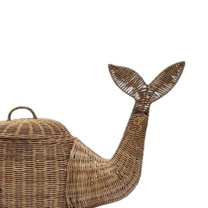 Cute Whale Woven Rattan Storage <b>Basket</b> <b>with</b> <b>Lid</b> Laundry Organizer Bin Boho Ocean Theme Nursery Room Decor - Product Image 3