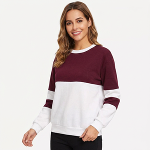 Pull à col rond pour femme, à blocs de couleur, manches longues, décontracté, en coton tricoté, hiver, 120g, blanc et bordeaux - Product Image 5