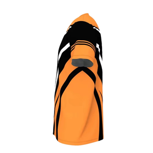 T-shirt à manches courtes pour homme, noir, col rond, coupe classique, tissu tricoté décontracté avec détail manches orange - Product Image 4