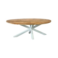 Table à manger ovale en bois de manguier faite à la main Akku Arts |   Design scandinave moderne |   Base en métal et bois massif, garantie 3 ans, 6 places