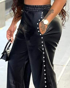 Trendy Leather Women <b>Pant</b> High Waist Soft Stretch Slim Fit Comfortable Fashion Faux Leather Women <b>Pants</b> Autumn Style Custom Log - Product Image 5