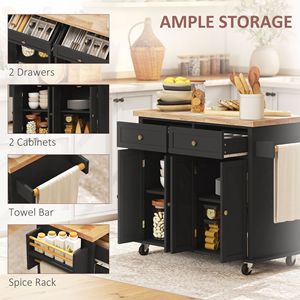 Carrello da Cucina Moderno con Ripiani Regolabili in Rovere, Ruote, Porta Spezie e Piano in Legno di Gomma - Isola da Cucina Facile da Spostare - Product Image 6