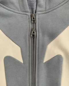 Sudadera con Capucha para Hombre, con Bloques de Color, Cierre de Cremallera, Estilo Casual Otoñal, Corte Regular, Azul Beige con Patrón - Product Image 5