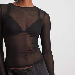 Camiseta Corta de Manga Larga para Mujer, de Malla Transparente, Transpirable, Sexy, Cuello Redondo, de Alta Calidad OEM - Product Image 5