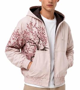 Veste à capuche unisexe brodée, écologique, avec imprimé fleurs de cerisier, coupe ample, coupe-vent, vêtements d'hiver décontractés - Product Image 3