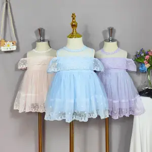 Летнее Повседневное платье для девочек ТРАПЕЦИЕВИДНОЕ мини-платье с цветочным дизайном и коротким кружевным декором, окрашенная Лучшая Продукция для детей