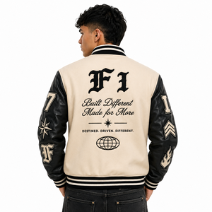 Chaqueta universitaria de talla grande para hombre, chaqueta bomber universitaria premium bordada para hombre con mangas de piel sintética en contraste - Product Image 3