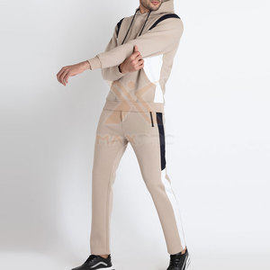 Ensemble de survêtement pour homme, couleur beige, à blocs de couleurs, avec capuche, sweat-shirt à manches longues, pantalon de jogging, poches latérales, vêtements d'automne - Product Image 2
