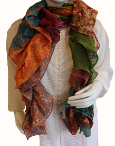 Elegant Long 100% <b>Silk</b> Floral Patchwork <b>Scarf</b> Womens Fashion Wrap All Seasons Boho Stole Handmade Gift for Her Indian Style Chic - Product Image 1