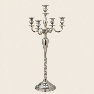 Elegant 5 Arm Metal Candelabra <b>Silver</b> Candle Holder Tall Table Centerpiece Aluminum <b>Candlestick</b> Stand for Event Table Decoration - Product Image 1