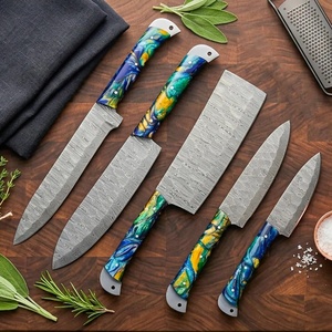 Premium Damascus Steel 5-PCS Chef <b>Knife</b> Set Luxury Resin Handles Ambidextrous Design Polished Blades (67 Layers) Custom Logo - Product Image 4