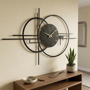 Reloj de Pared Moderno de Metal con Diseño Geométrico de Círculos Superpuestos, Reloj Artístico Contemporáneo, Decoración de Pared para Dormitorio y Hogar - Product Image 4