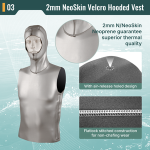 Chaleco con Capucha de Neopreno NeoSkin de 2 mm Aropec, con Velcro en el Lado Derecho, Relleno de Aire, Prenda Interior Térmica para Buceo, OEM/ODM - Product Image 4