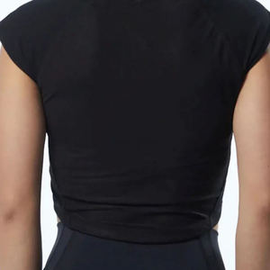 Women's Red Crop <b>Top</b> Black White Stripe Crew Neck Drop Shoulder Short Sleeve Breathable Eco-Friendly Anti-Wrinkle Casual T-Shirt - Product Image 6