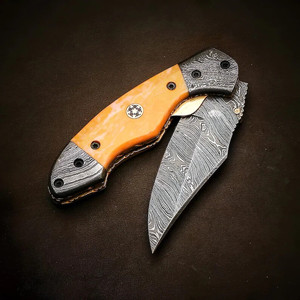 Custom Handmade Low Price Damascus Steel Folding Pocket <b>Knife</b> With <b>Bone</b> <b>Handle</b> Pocket Folding <b>Knives</b> Outdoor New Camping Folding - Product Image 5