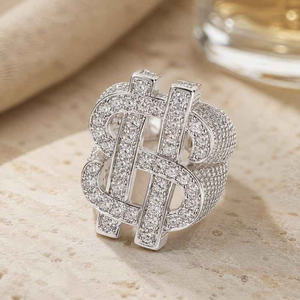 Moissanite Dollar Sign <b>Ring</b> Iced Out Statement Jewelry Luxury Hip Hop <b>Ring</b> Sparkling Pave Fashion Gift for <b>Men</b> Women - Product Image 1