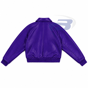 Women's NCNW for <b>Purple</b> PU Leather Custom Sorority <b>Varsity</b> <b>Jacket</b> Breathable Windproof Winter Outerwear Leather <b>Jacket</b> - Product Image 3