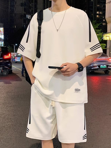 Conjunto de Camiseta de Manga Corta y Traje a Medida Hecho a Mano para Hombre, Colección Casual de Verano de 2 Piezas, Doble Hebilla, Seda Americana O - Product Image 2