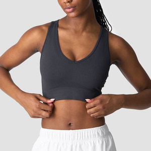 Débardeur court pour femme, design col en V profond, en Spandex/Nylon, extensible dans quatre directions, anti-transpiration, pour l'entraînement et le sport - Product Image 1