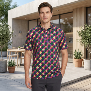 Men's Short Sleeve Golf Polo <b>Shirt</b> Knitted Patterned Polo Summer Casual Course Wear - Product Image 5