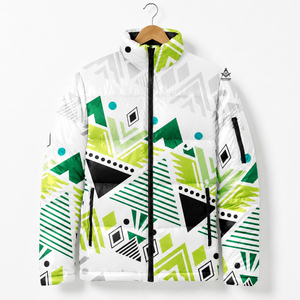 Heritage Masonic Regalia Men Geometric Print Puffer <b>Jacket</b> Windproof Winter Outerwear Stand Collar Zipper Closure Sporty Style - Product Image 4