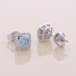 IGI Certified Lab Grown Blue Round Cut Diamond Halo Stud <b>Earrings</b> 9KT Gold Elegant Luxury <b>Earrings</b> - Product Image 4