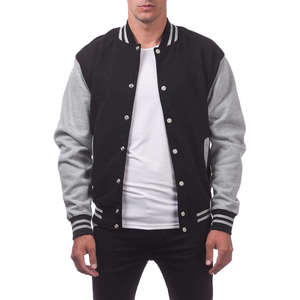 Veste universitaire bleu marine et gris pour homme avec fermeture boutonnée, vêtement d'extérieur décontracté, coupe classique, col rabattu, doublure en polaire - Product Image 6