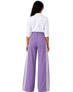 Jean en denim violet lavande pour femme, taille haute, coupe large, avec bande latérale blanche, coupe ample, en coton, pantalon décontracté et tendance - Product Image 2