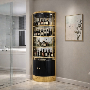 Meuble bar multifonctionnel en bois massif moderne avec 5+ compartiments, durable, autoportant, avec poignées métalliques - Product Image 1