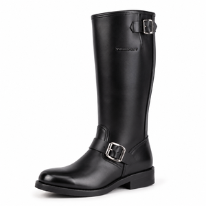 Botas de equitación de cuero PU con cremallera, antideslizantes, para senderismo, deportivas de lujo, personalizables, de color sólido - Product Image 1