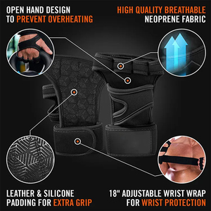 Guantes de Levantamiento de Pesas Transpirables de Medio Dedo, Agarre de PU, Correa de Muñeca Ajustable, Protector de Palma Unisex para Exteriores - Product Image 5