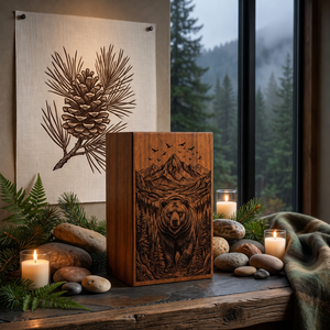 Handmade Wooden Cremation Urn Engraved <b>Memorial</b> <b>Keepsake</b> <b>Box</b> Natural Wood Ashes Container American Style - Product Image 5