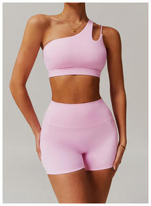 Conjunto Deportivo para Mujer con Sujetador Deportivo de Cuello Asimétrico y Pantalones Cortos de Cintura Alta, Transpirable y Absorbente de Sudor, para Yoga y Fitness, 6 Colores, Tallas S/M/L/XL - Product Image 5