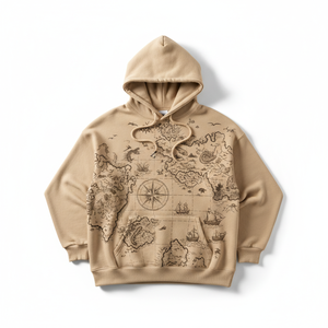Sudadera con Capucha Beige Vintage para Hombre con Estampado de Mapa Vintage, Corte Regular, Informal, de Algodón Tejido, para Otoño - Product Image 6