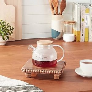 Sous-plat rectangulaire en bois anti-chaleur pour théière, support décoratif de table pour théière et marmite chaude - Product Image 1