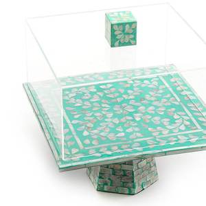 Premium luxury mother of pearl <b>cake</b> <b>stand</b>, acrylic <b>covered</b> pink wooden riser, stunning pastry showcase for hospitality - Product Image 4