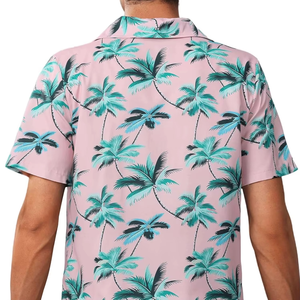 Chemise hawaïenne pour homme à imprimé palmiers tropicaux roses, manches courtes, col rabattu, vêtement d'été pour les vacances, tissu popeline respirant - Product Image 6