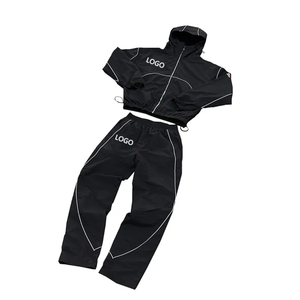 Ensemble de survêtement bleu à capuche pour homme, manches longues, fermeture éclair, couleur unie, sportif, coupe-vent, léger, avec short et poches latérales - Product Image 2