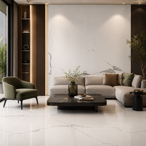 Baldosas de Porcelana Esmaltada de Primera Calidad, 600x600 mm, Acabado Brillante, Color Blanco, Gran Espesor, para Interiores de Lujo, 60x60 cm - Product Image 1