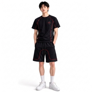 Conjunto de Camiseta y Pantalones Cortos Deportivos Ligeros para Hombre, Diseño de Bloques de Color, Transpirables, 220GSM, Poliéster y Algodón, Tejido de Punto, Ropa Casual - Product Image 1